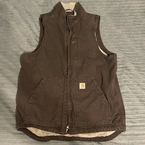 Carhartt Loose-Fit Washed Duck Sherpa-Lined Mock-Neck Vest for Men, Medium-Tall